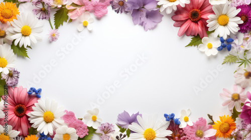 spring flowers frame on a pastel white background top view © vrozhko