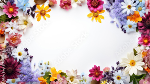 spring flowers on white background top view  with copy space. © vrozhko