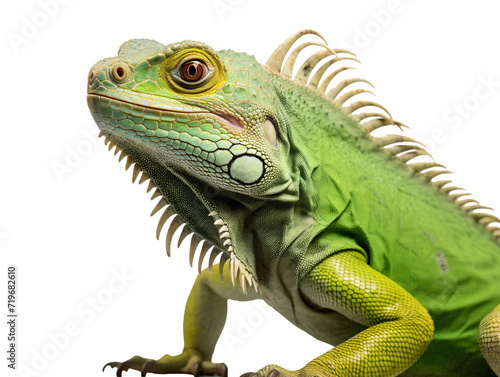a green iguana with a white background