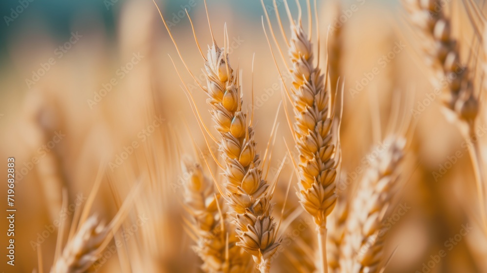 Extreme close-up of golden wheat ears against a soft, warm background Extreme close-up of golden wheat ears against a soft, warm background