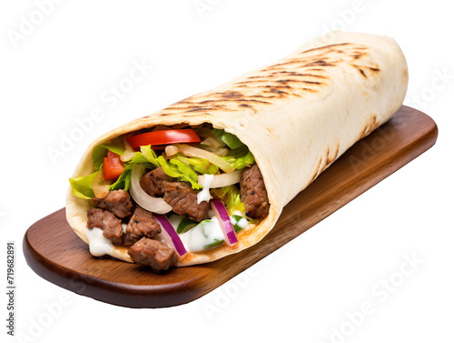 a tortilla wrap with meat and vegetables