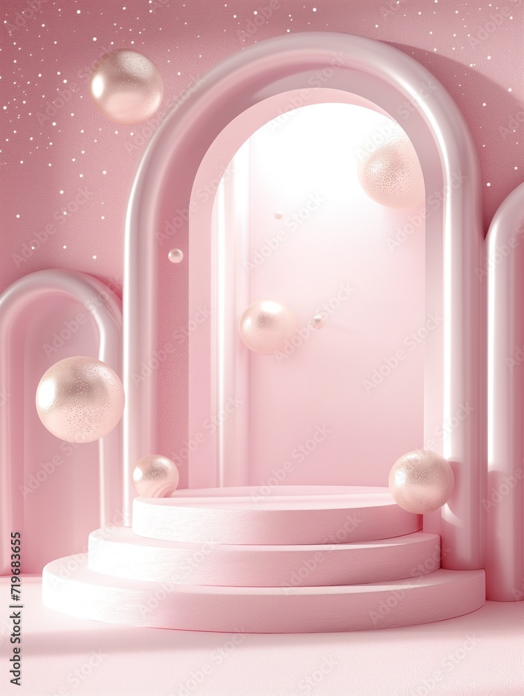 Pink background products display podium scene background vector 3d Vertical Pink background products display podium scene background vector 3d Vertical