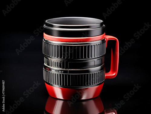 a black mug with a brown stripe photo