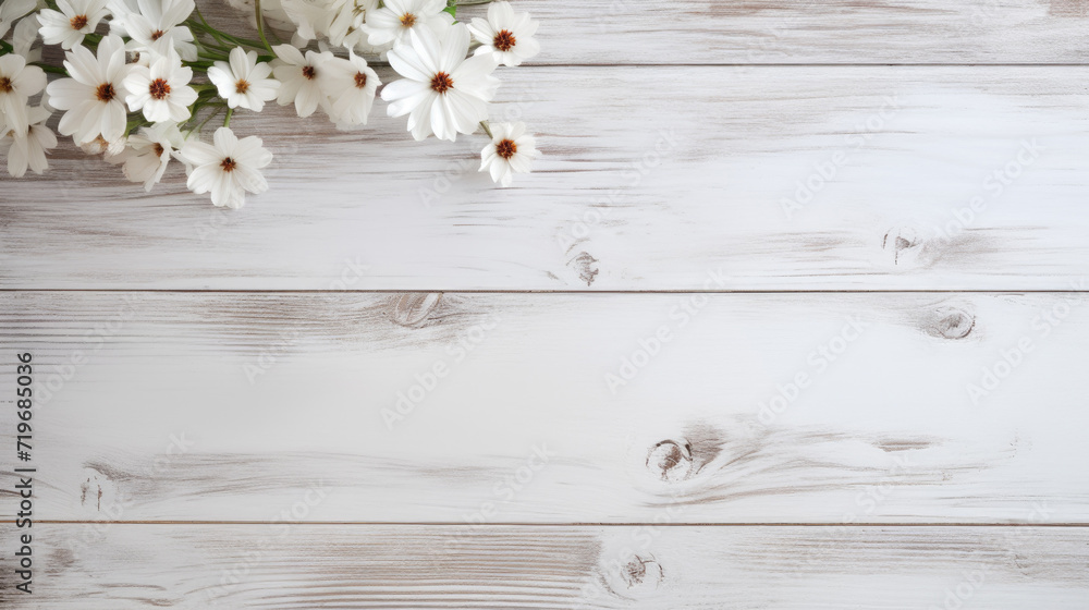 spring flowers on rustic white wooden table texture top view with copy space spring flowers on rustic white wooden table texture top view with copy space