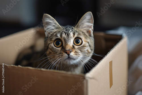 A cute cat sitting in a box