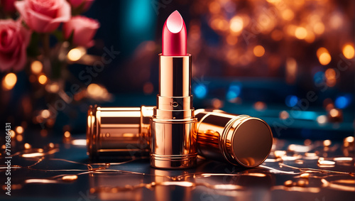 Chic lipstick, cosmetic background premium luxury photo