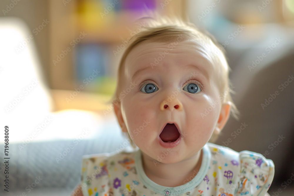 A baby with a surprised facial expression, cute baby with big eyes A baby with a surprised facial expression, cute baby with big eyes