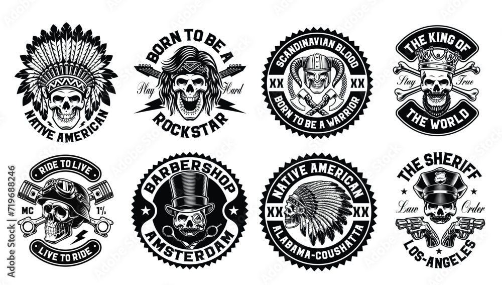 Obraz premium Vector skulls set in vintage style, these designs can be used as t-shirt designs