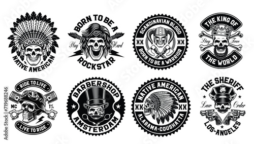 Vector skulls set in vintage style, these designs can be used as t-shirt designs