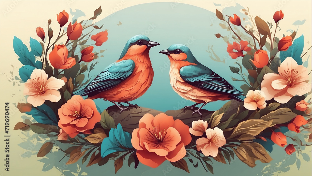 bird and flowers bird illustration with natural background abstract background 