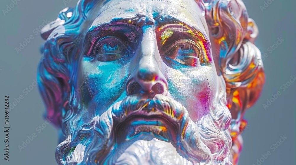 Ancient statue portrait in trendy holographic color