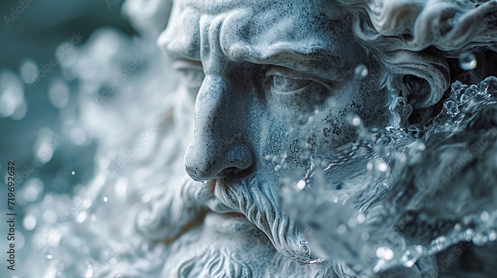 Ancient statue portrait in the water Ancient statue portrait in the water