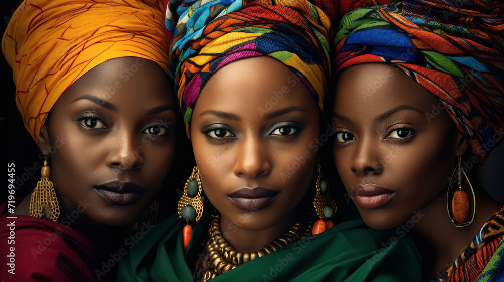 Obraz premium A group of women of African or African-American appearance in colorful clothes together