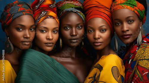 A group of women of African or African-American appearance in colorful clothes together