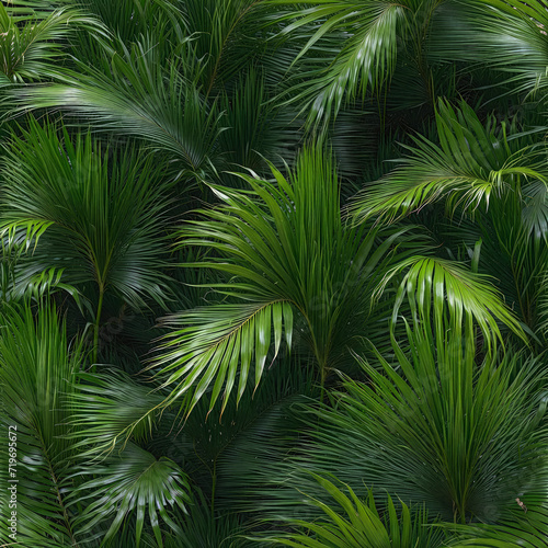 Realistic palm tree leaves background. Exotic wallpaper design. Generative ai