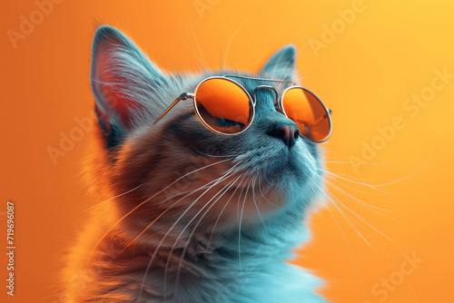 Close-Up Photo of a Cat Wearing Sunglasses. A cat, wearing sunglasses, captured in a close-up shot. © Felomena