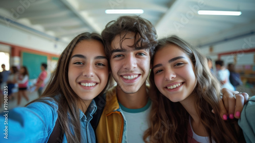 happy teenager students selfie together at school.  © ANEK