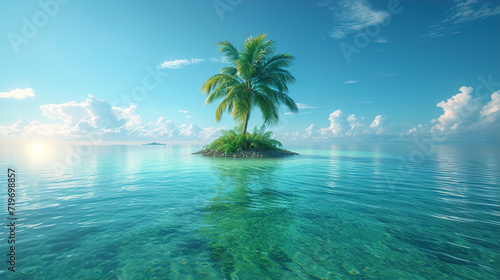 Palm trees with a tropical sandy Caribbean ocean water and a beautiful view © A-Himu