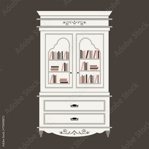 bookcase bookshelf vector illustration cute baroque, shabby chic or classic style luxury interior cabinets vintage