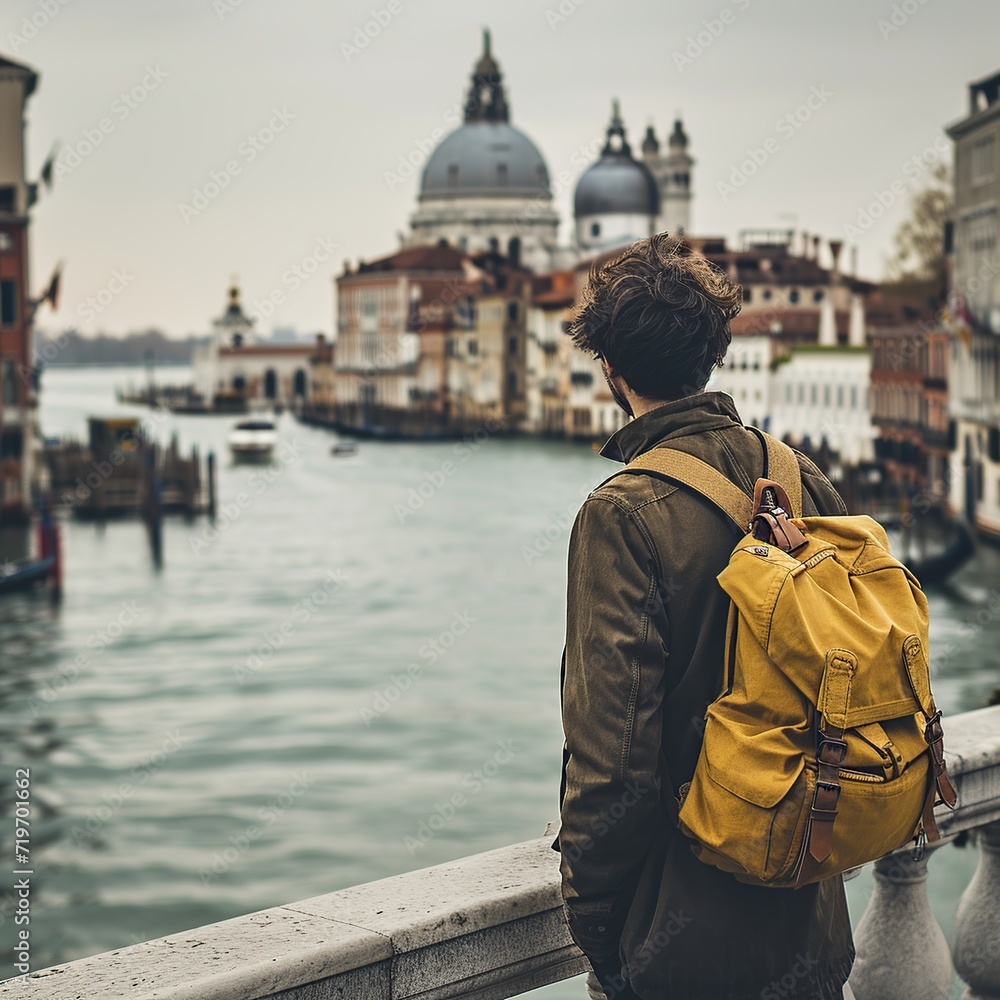 Young man traveling in Venice, Italy. Tourism