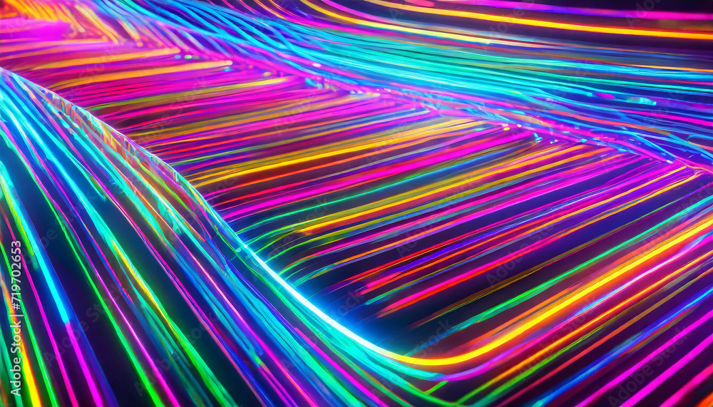 3d render, abstract background of neon lines glowing in ultraviolet spectrum, fun party wallpaper