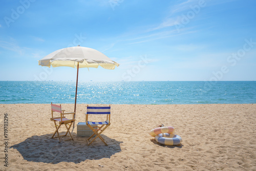 Chair and Umbrella on a Tranquil Beach