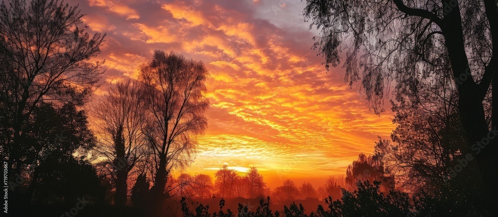 Obraz premium As the morning sun painted the sky in vibrant hues of gold and pink, Ripley, a resident of Surrey, enjoyed the breathtaking beauty of the sunrise.
