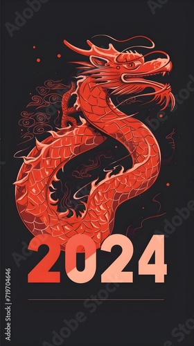 Chinese dragon with year 2024 background