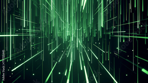 Luminescent Cascades: Abstract Green Neon Elegance. Generative AI