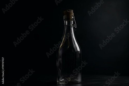Bottle on dark surface. Generative AI