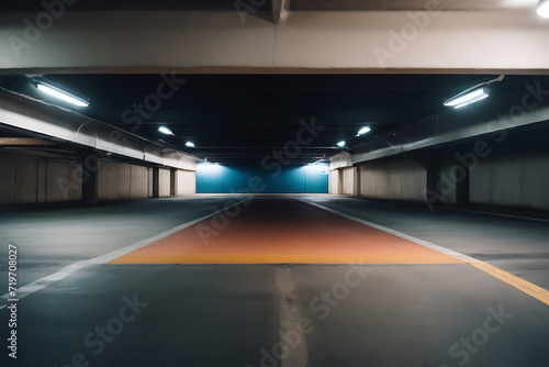 Illuminated Empty Parking Garage With Lights On. Generative AI.