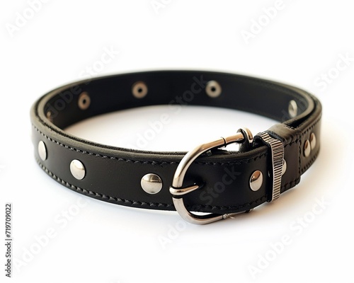 Black leather dog collar isolated on white background