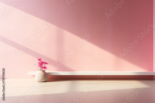 Pink empty blank wall with text space background  Sunlight pink wall photo