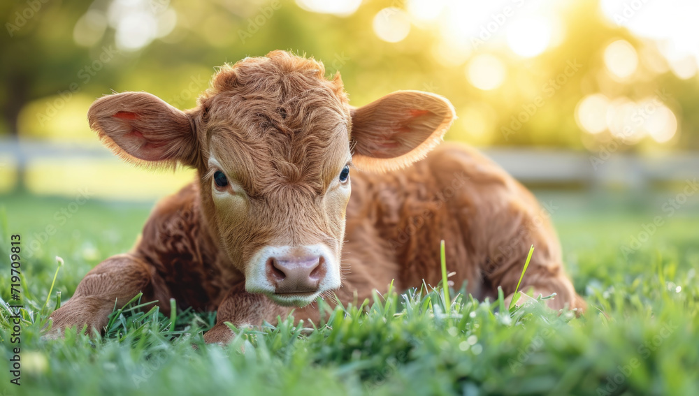 little calf sitting on the grass Generative AI little calf sitting on the grass Generative AI