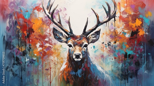 Abstract deer oil painting #719709853
