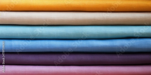 Closeup of Gradient of Colorful Folded Fabrics Stacked Neatly. Natural Fabric. Generative AI