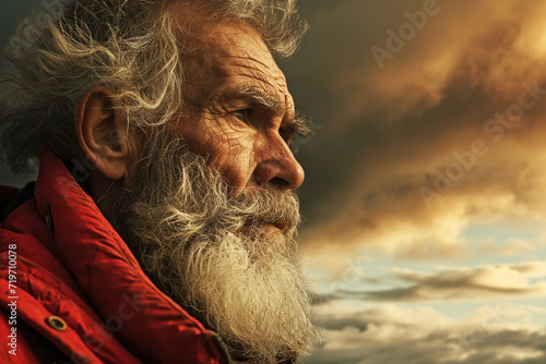 Noah's Ark, animals in the storm, bad weather, rain, sea, boat flood mountain, biblicaly history. bird dove religion story spirituality holy. old man with a beard. photo