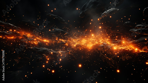 orange particles overlay, space