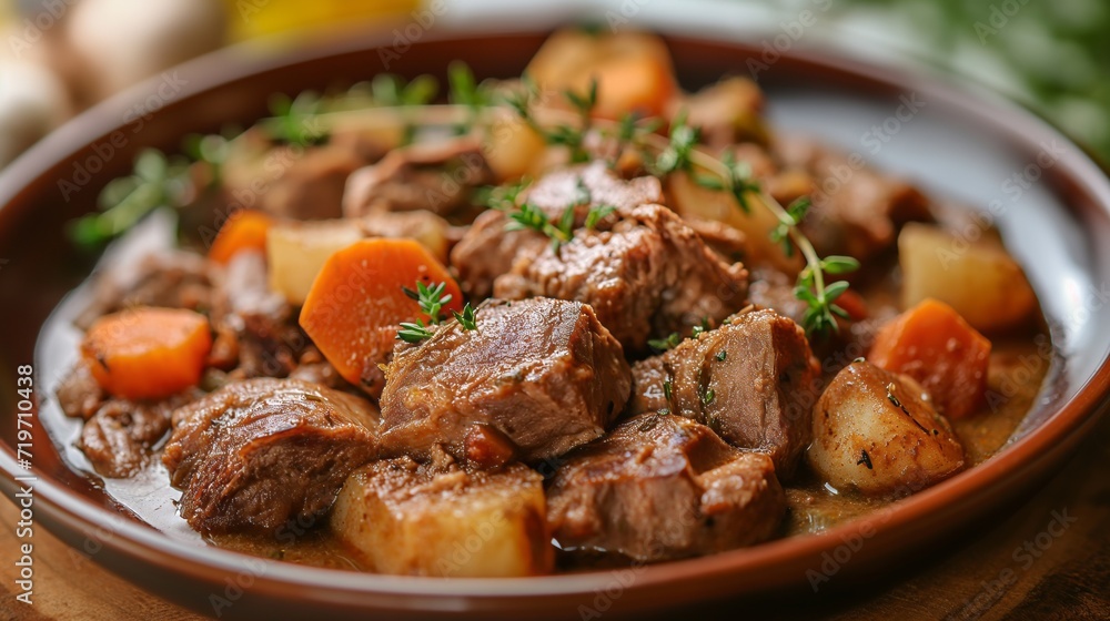 Stewed meat with vegetables. Generative AI Stewed meat with vegetables. Generative AI
