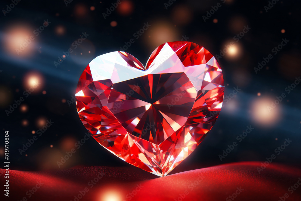 Heart Shaped Red Diamond on Blurred Background