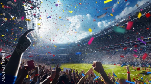 Stadium background  confetti from sky  celebration