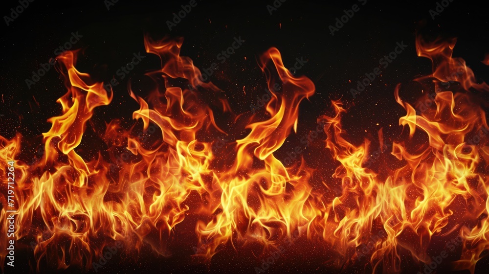 Burning fire flames on dark background Burning fire flames on dark background