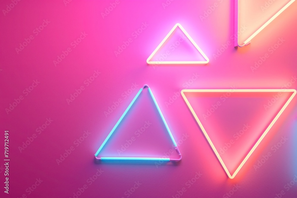 simple geometric neon forms on pink and purple background. A minimalist neon light display with sharp triangular shapes against a monochrome magenta backdrop.. simple geometric neon forms on pink and purple background. A minimalist neon light display with sharp triangular shapes against a monochrome magenta backdrop..