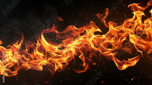 Burning fire flames on dark background © eireenz