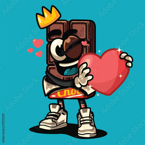 Chocolate Character Holding Heart Love Valentine Cartoon © tooner.studio