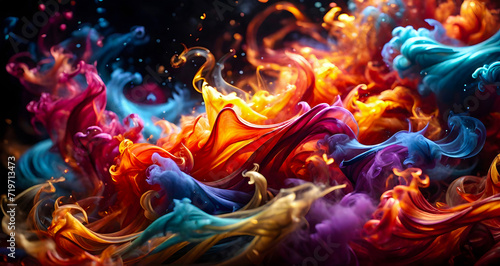 Colorful flame smoke waves background. Generative ai