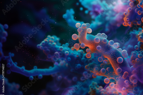 photorealistic image focusing on bacteria macro view, depth of field, macro photography 
