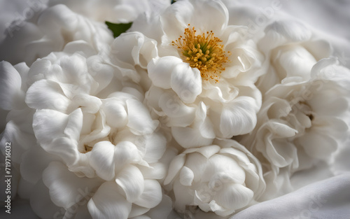 White cotton flowers on white cotton fabric background © julien.habis