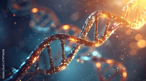 DNA helix model on blurred background with free place for text. Genome studies, medical research science banner