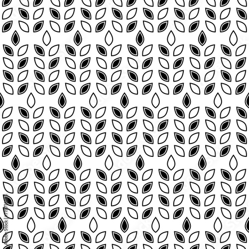 Wheat seamless pattern. Repeating black grain wheats on white background. Repeated flour patterns. Spike corn. Texture bakery. Repeat beer ear. Design for bread cereal prints. Vector illustration